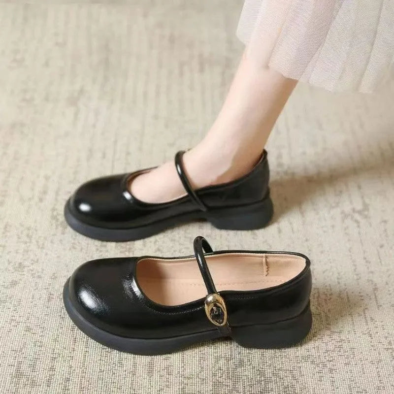 Flat Fairy Style cheongsam leather shoes with skull pattern print and a wedge heel.