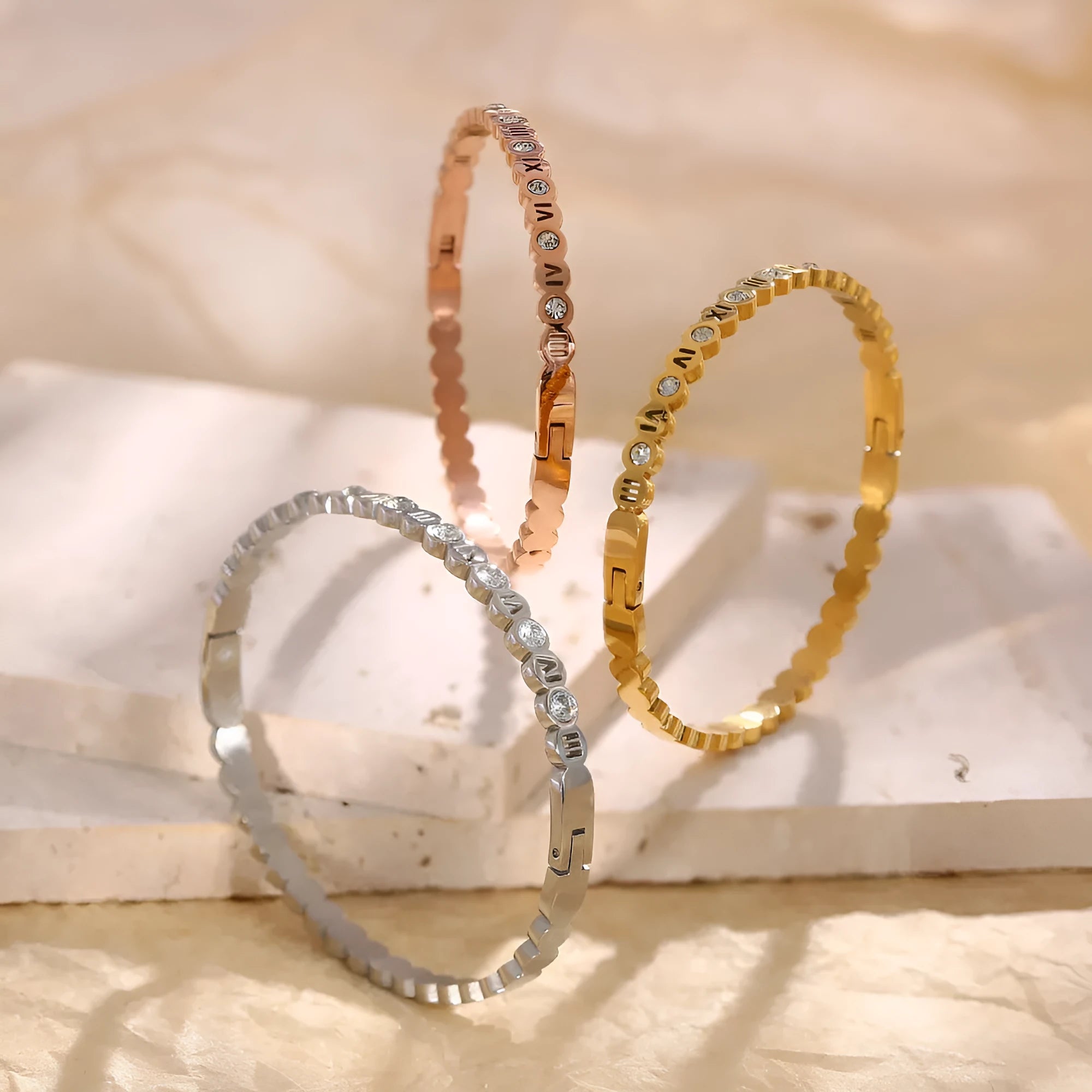 Trendy titanium steel bracelet with Korean style number design in gold rose gold or steel colour