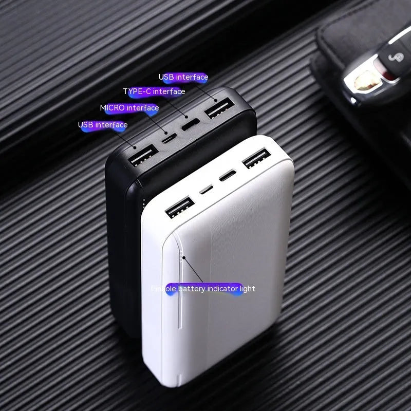 Ultra-thin plastic power bank with light display screen in black, 138 x 68 x 28mm