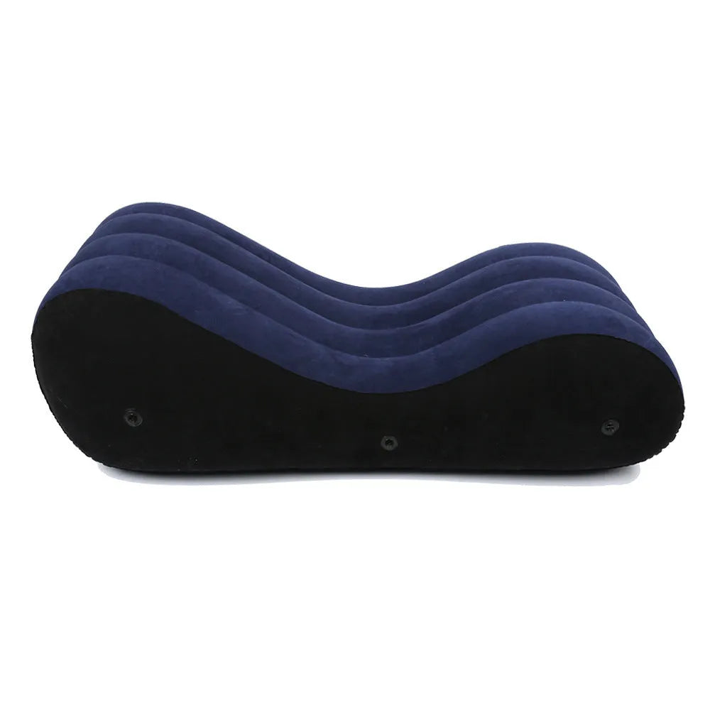 Blue inflatable sofa cushion made of PVC with flocking surface, folded for display