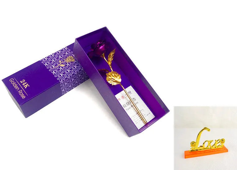 24K luminous gold rose flower set in gift box with tote bag, handmade plastic bouquet non-fade artificial roses