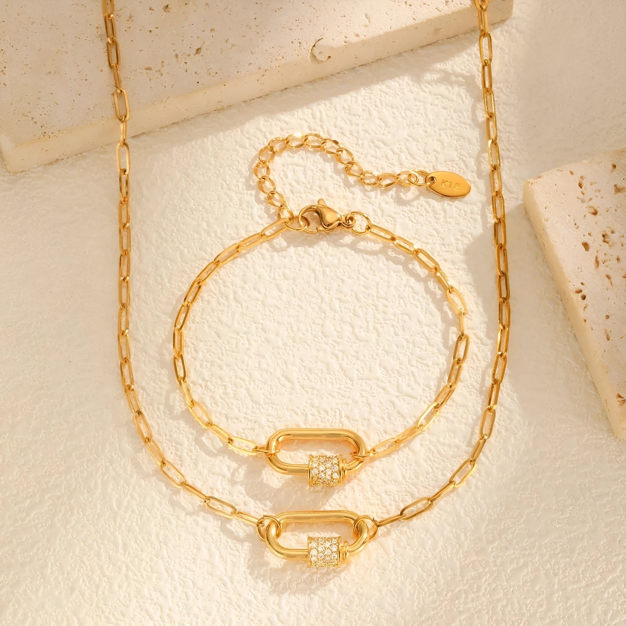 Stainless steel square chain oval pendant necklace in gold and steel colour options for women