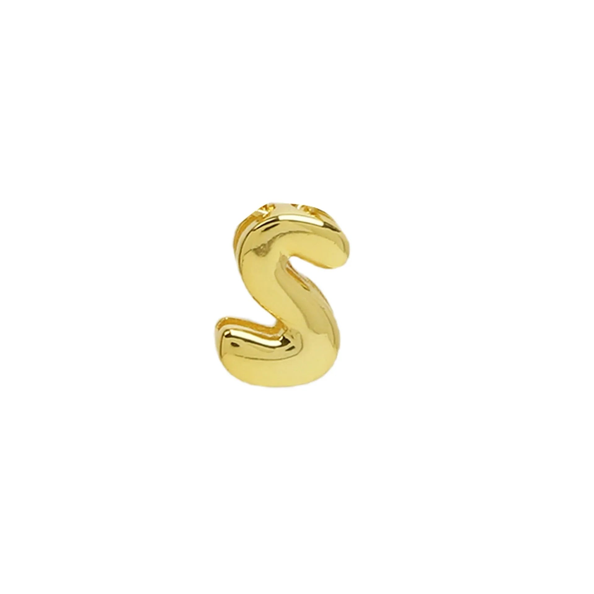 18k brass smooth surface bubble DIY letter bracelet with gold electroplated finish and letter pendant on white background