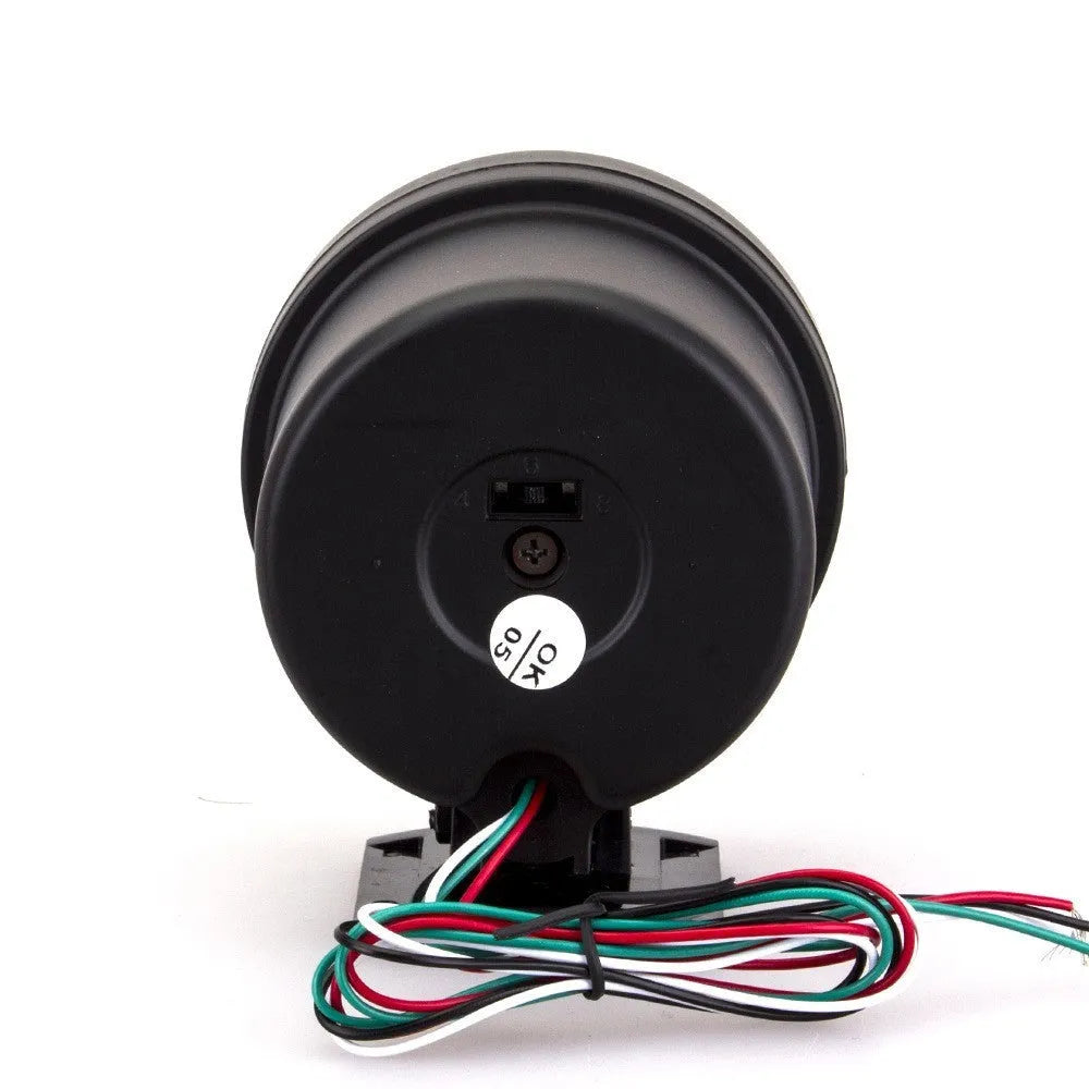 Black automotive digital tachometer with blue laser pointer for engine RPM measurement