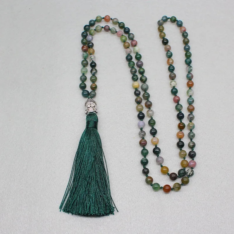 108-bead natural India agate necklace with 6mm geometric stone beads.
