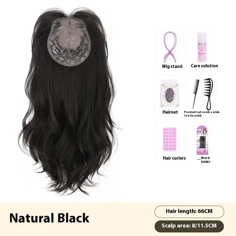 Natural black 65cm big wave wig with seamless ultra-thin breathable construction for ladies