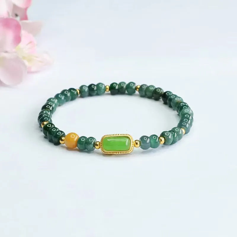 Blue water jasper abacus bead bracelet with electroplated topaz accents for women