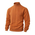 Men's knitted jacquard high collar warm sweater in khaki, thick polyester blend pullover with long sleeves
