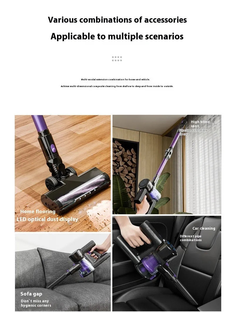 Black and purple brushless foldable handheld vacuum cleaner on a plain background