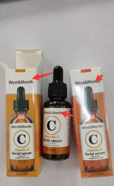 30ml anti-aging facial essence with Vitamin C and hyaluronic acid in a clear glass dropper bottle