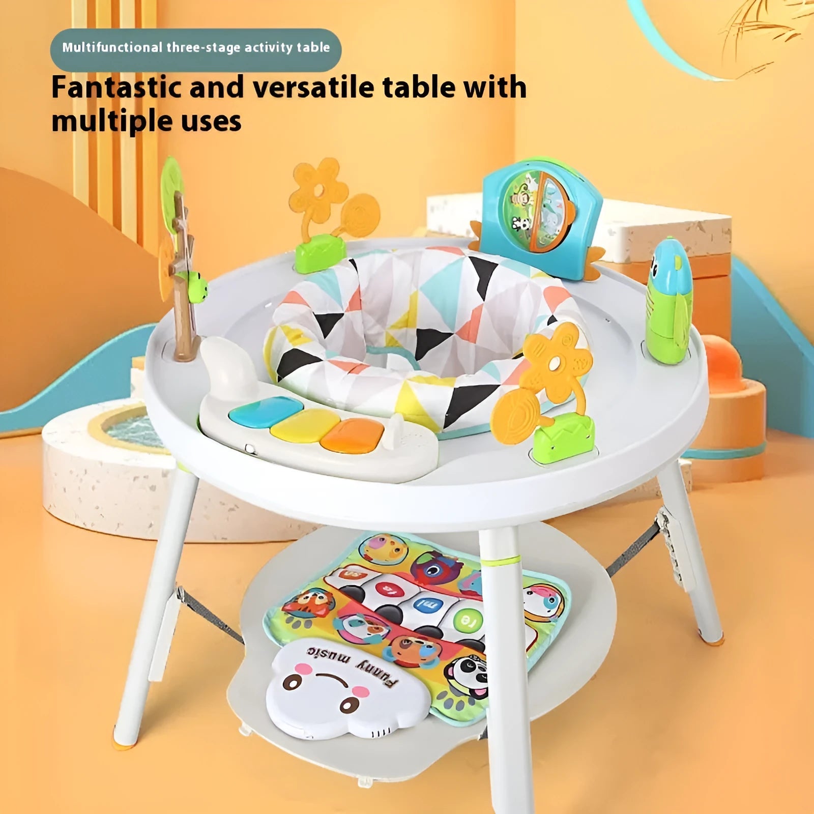 Three-in-one baby jumping chair bouncing gymnastic rack in duck design with development toys