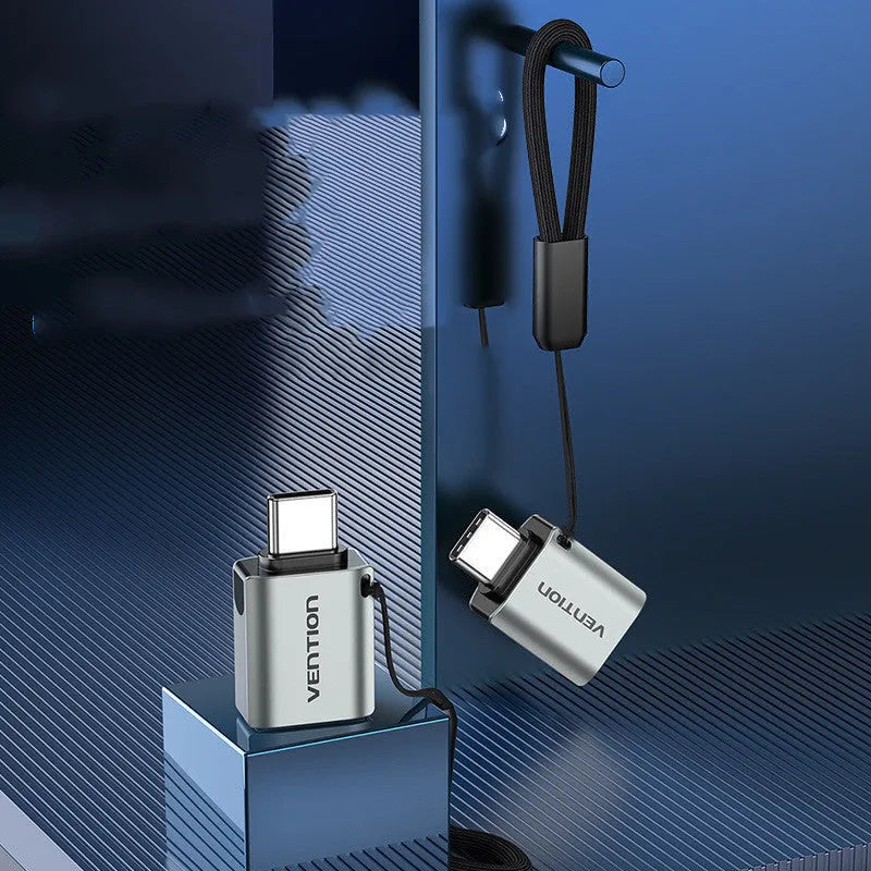 USB 3.0C male to A female OTG adapter aluminium alloy grey with lanyard