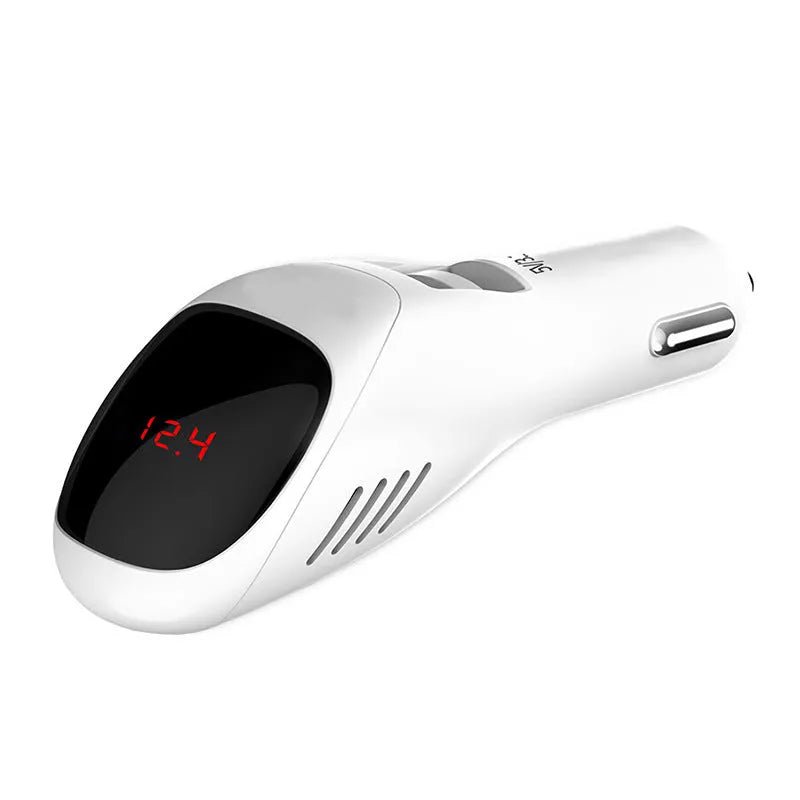 White car USB charger with negative ion vehicle-charged purifier showing compact dimensions
