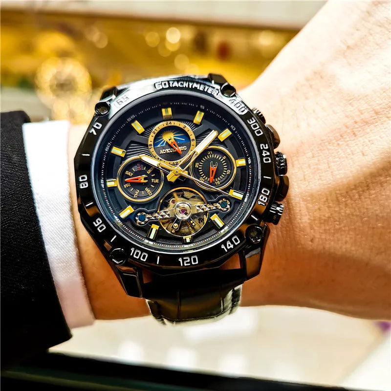 Men's automatic mechanical watch with 12mm thickness in various colour combinations
