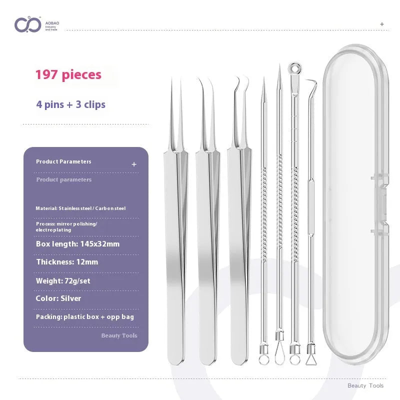 4-piece metal acne needle set with ultra fine pointed tips for precise skincare application