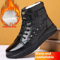 Genuine leather winter boots with snow cotton fur lining and rubber sole in black velvet style