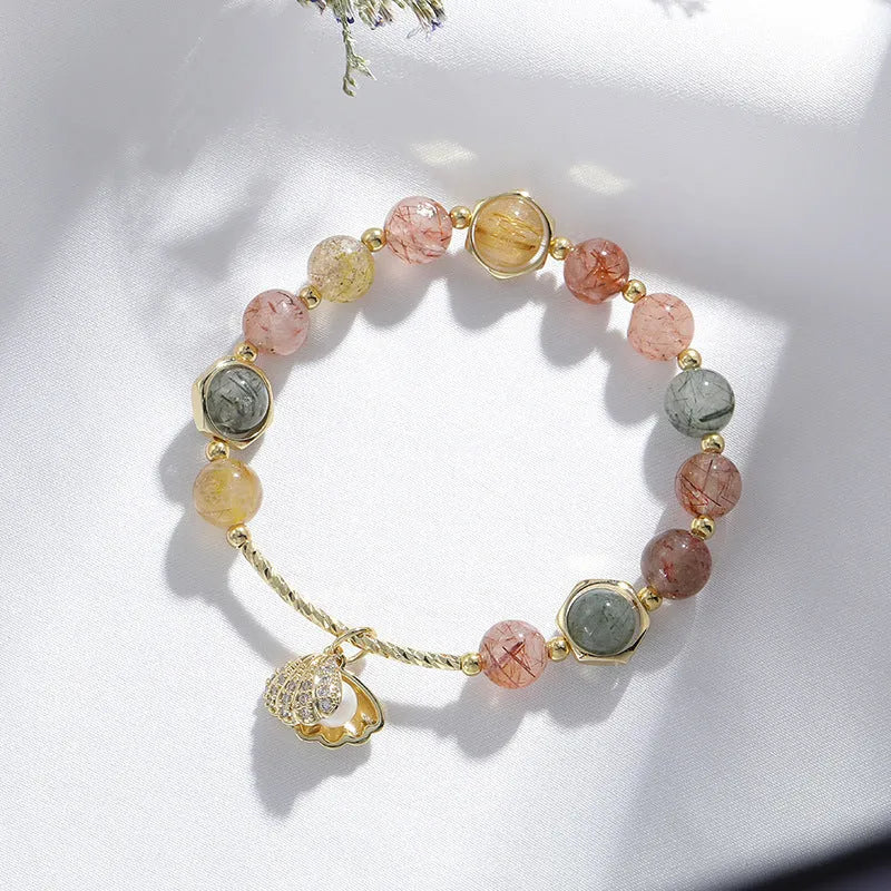 Women's cartoon crystal bracelet with colourful hair crystal shell and red sealant flower shell design