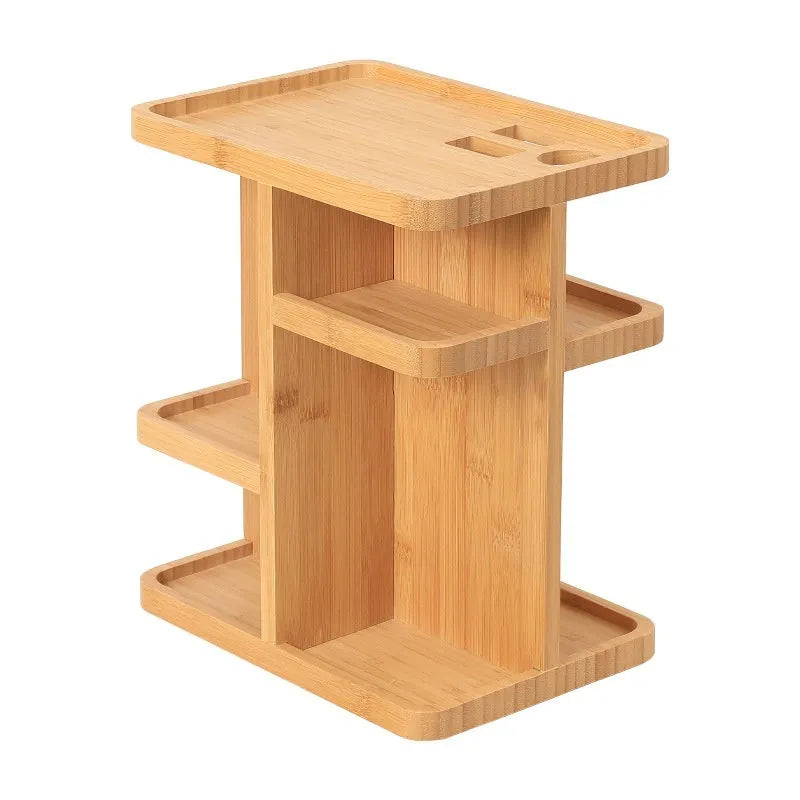 Bamboo rotating storage rack with grid shelves measuring 25×18×29cm