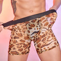 A pair of men's leopard print boxer shorts in free size made from nylon fabric.
