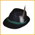 Velvet fedora hat with turkey feather trim in brown and black, showing structured crown and brim, 30x26x14cm