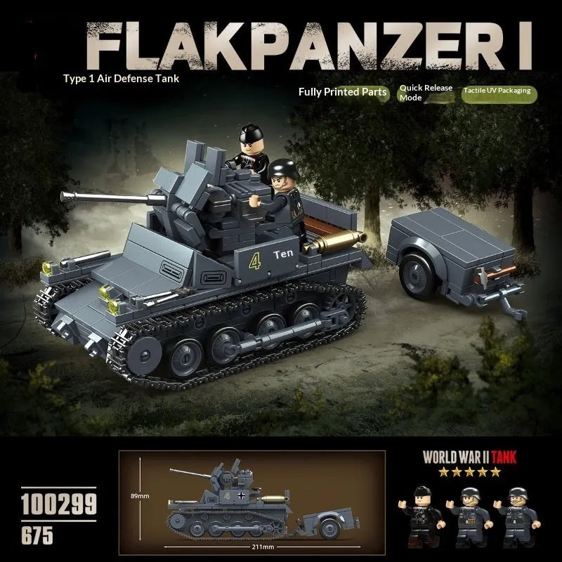 German No1 anti-aircraft tank building blocks, small particle plastic bricks, 100299 German style, for ages 7-14