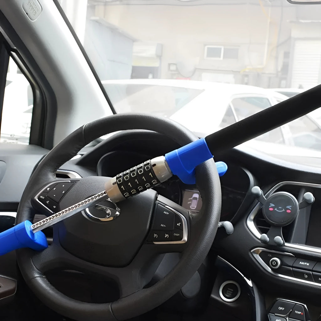 Car anti-theft password steering wheel U-lock in alloy steel with black, blue, and red colour options