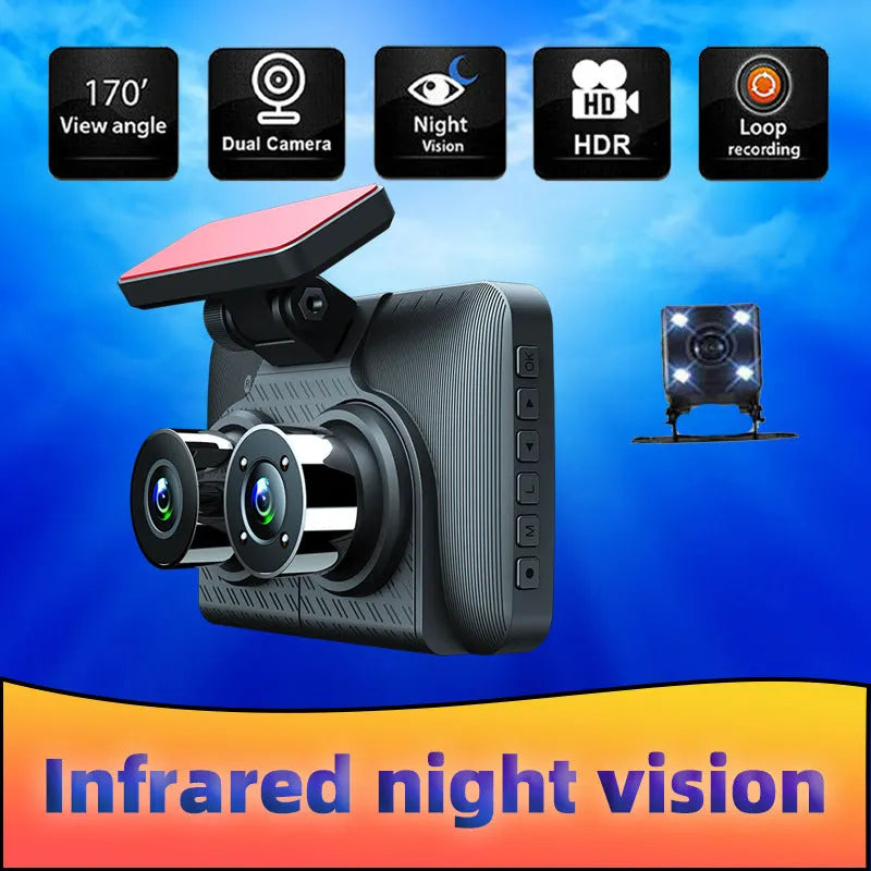 Black 4 inch dashcam with touch screen display and wide angle lens for vehicle recording