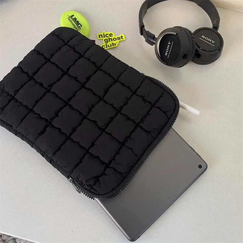 Large capacity cloud cotton nylon laptop bag shown in black and white colour options