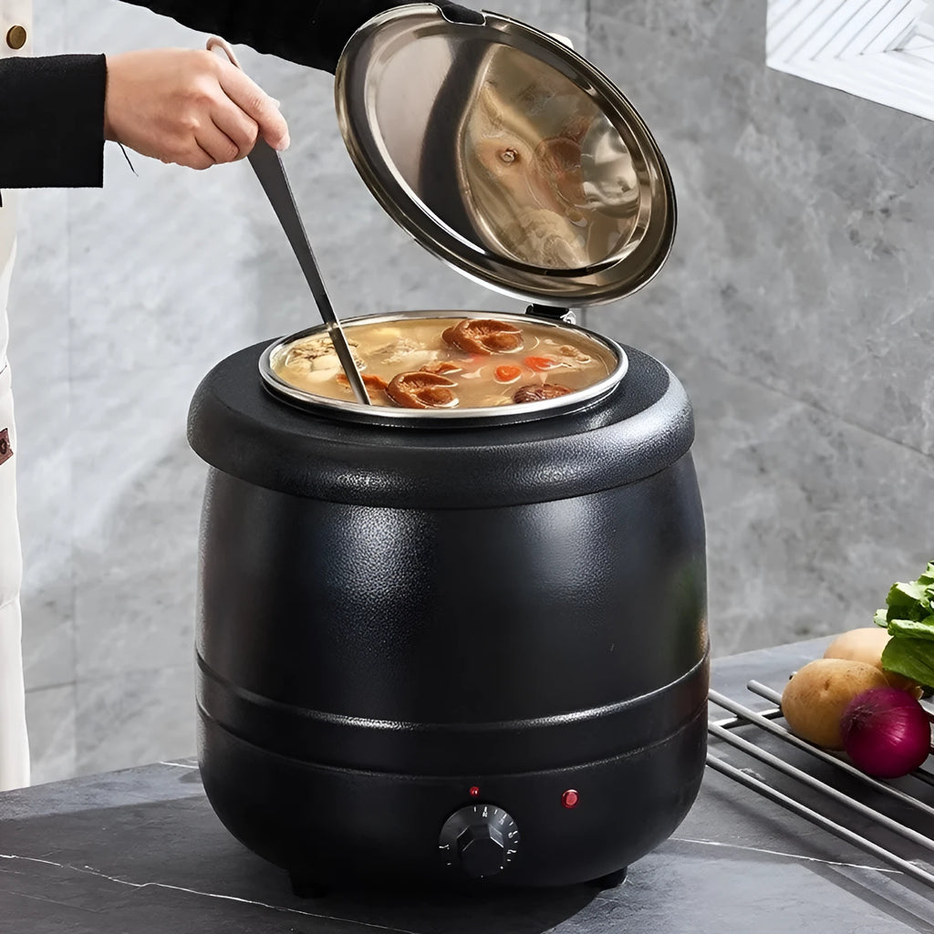 Black stainless steel 10L insulation soup pot with steel cover and adapter plug