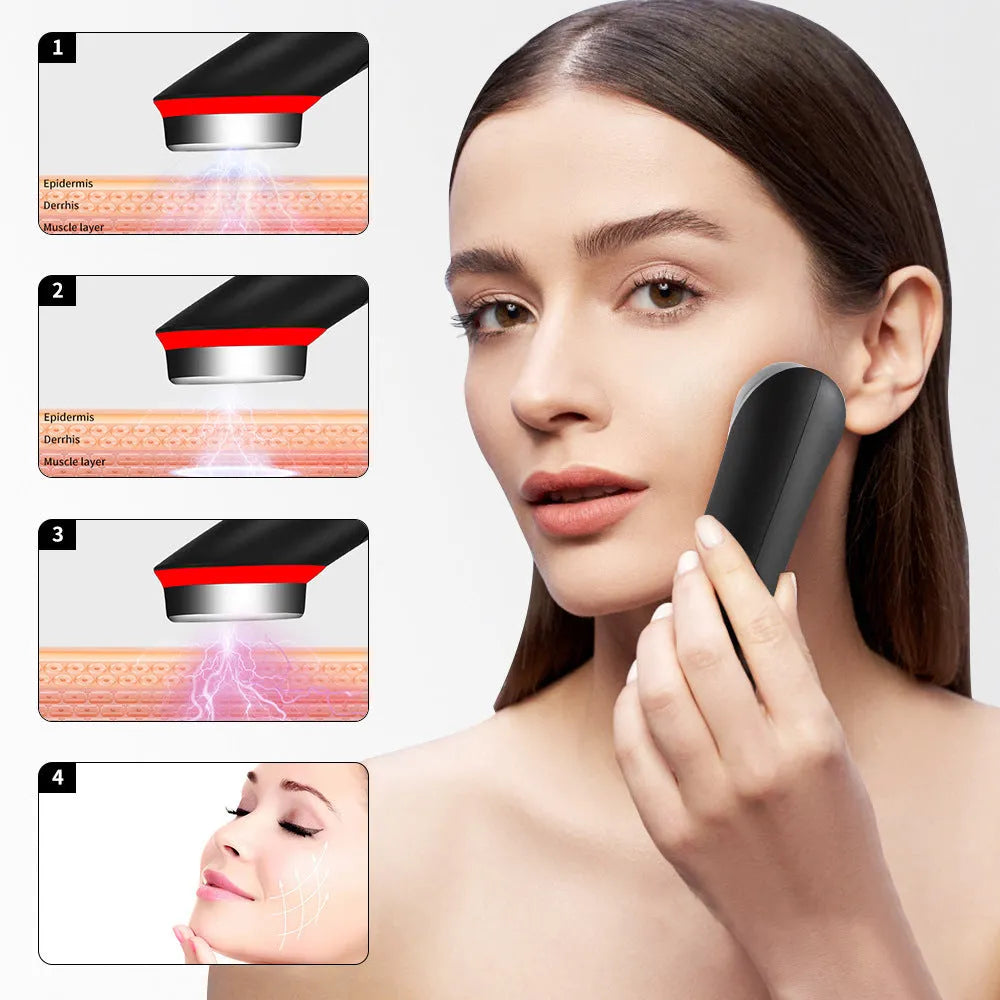 Black red blue light eye massager with vibration therapy and seven colour settings