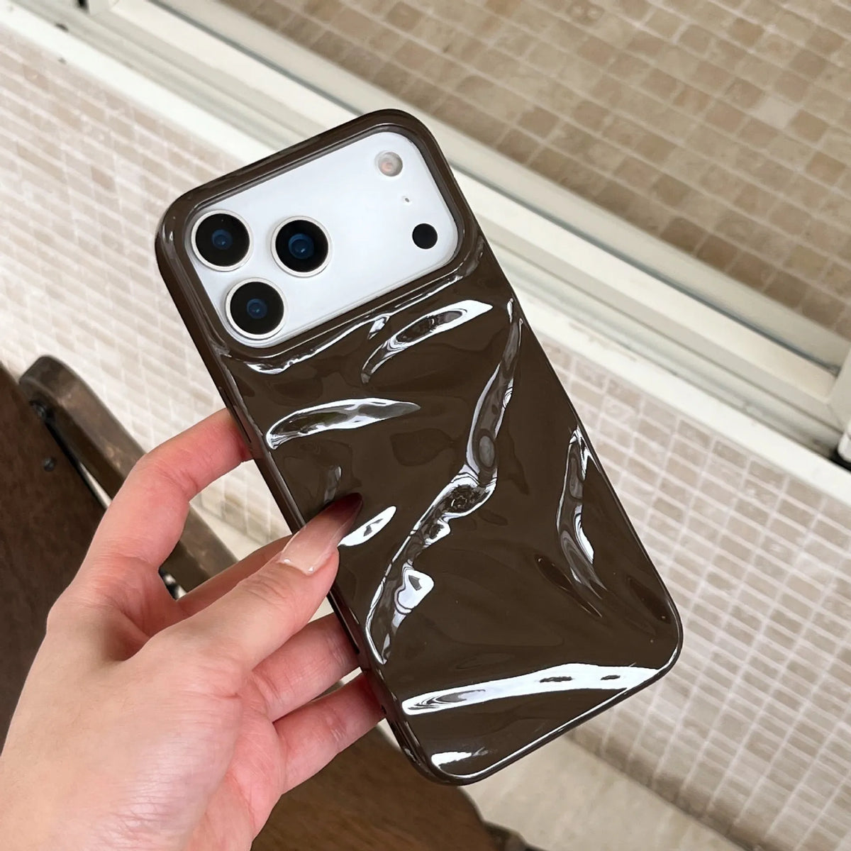 Three-dimensional pleated pattern TPU phone case in QF pleated green for iPhone 15 Pro