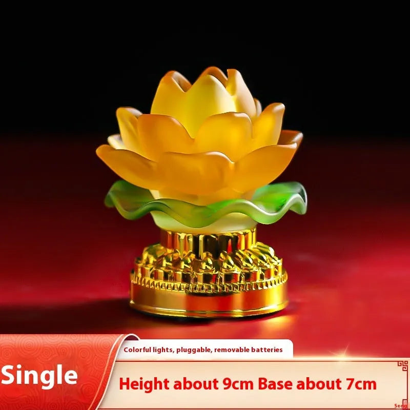 Yellow Chinese style lotus lamp with Buddha design and ABS plastic construction