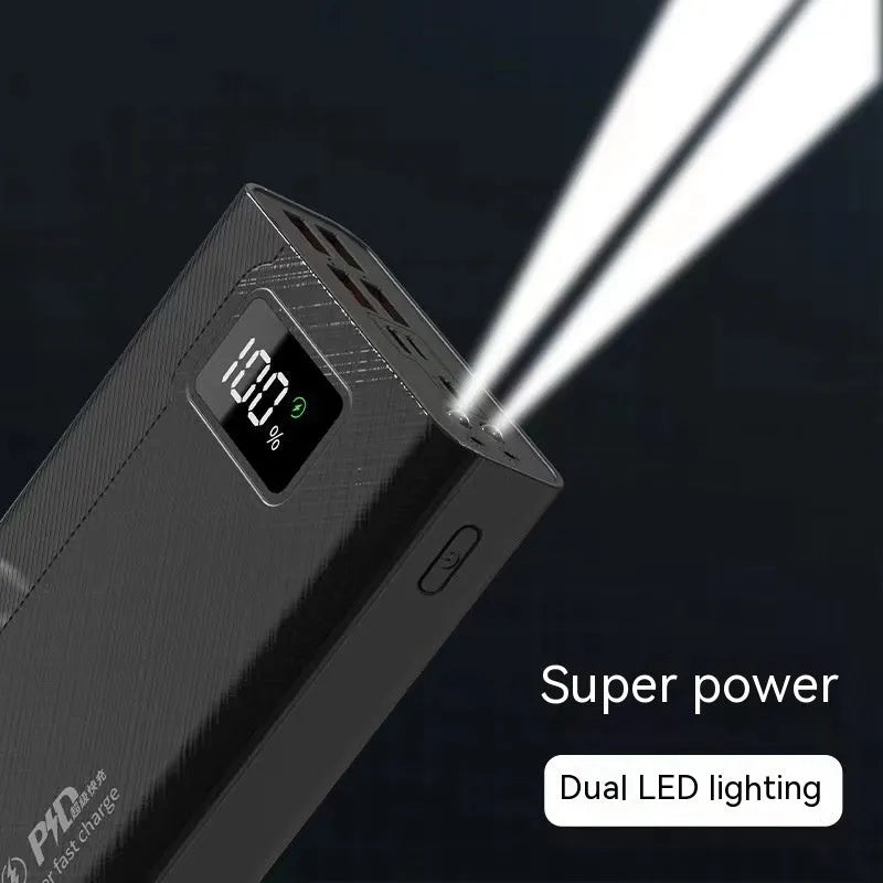 Large capacity power bank in black plastic casing with dimensions 150mm by 76mm
