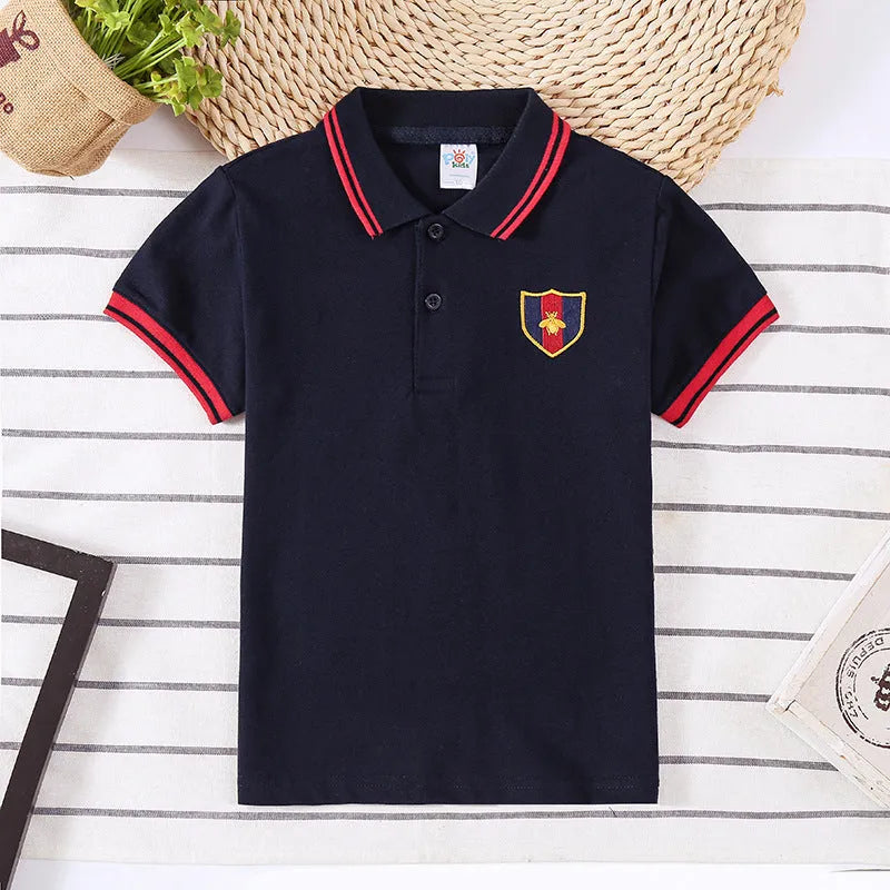 Boys' short sleeve cotton t-shirt in red, navy, yellow or off-white colours