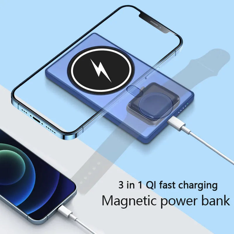 Black magnetic wireless charging power bank showing ultra-thin 13mm profile with charging ports