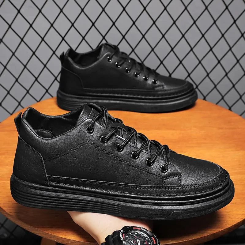 Outdoor sports board shoes Korean style low top PU flat heel in black brown gray solid colour sides 39-44