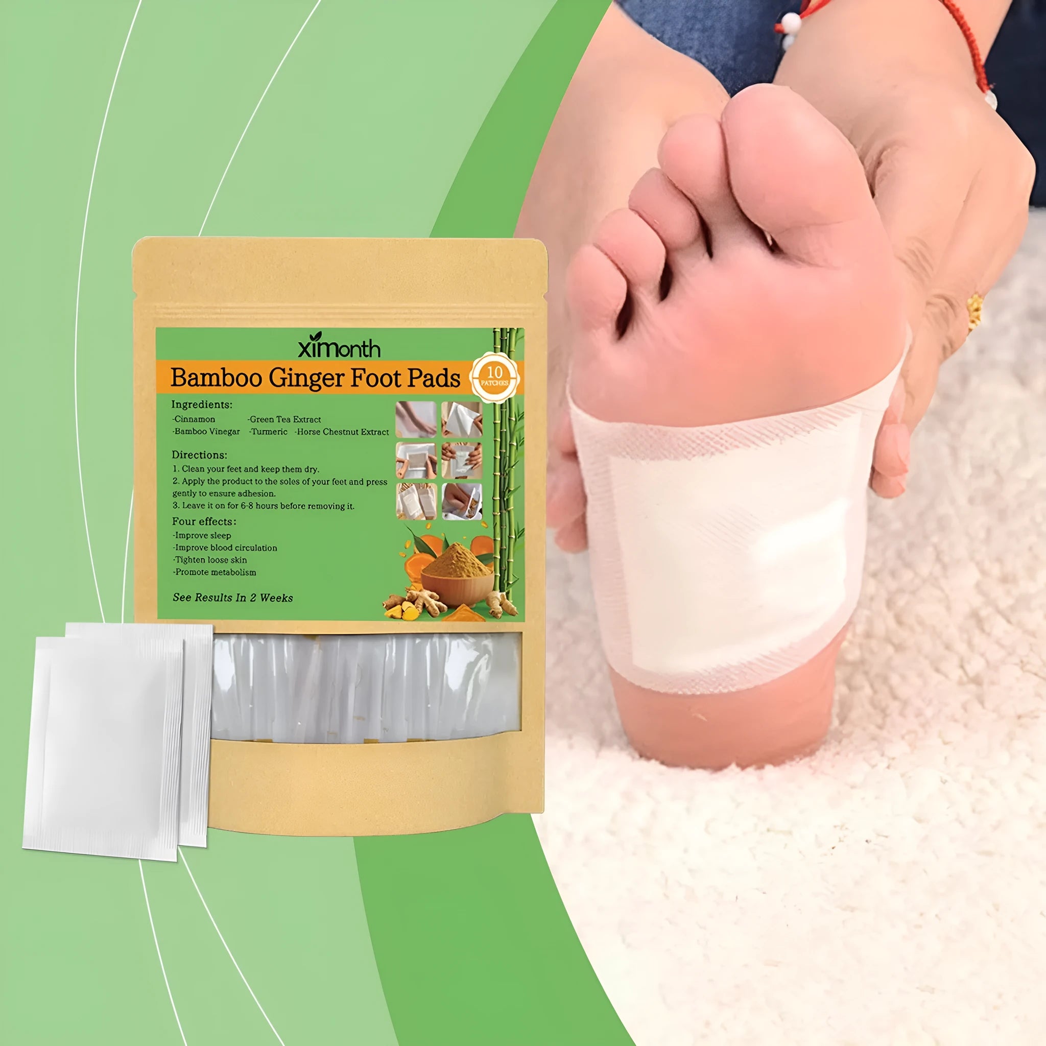 Daily Massage adhesive bandage pack with 10 patches featuring ginger and turmeric ingredients