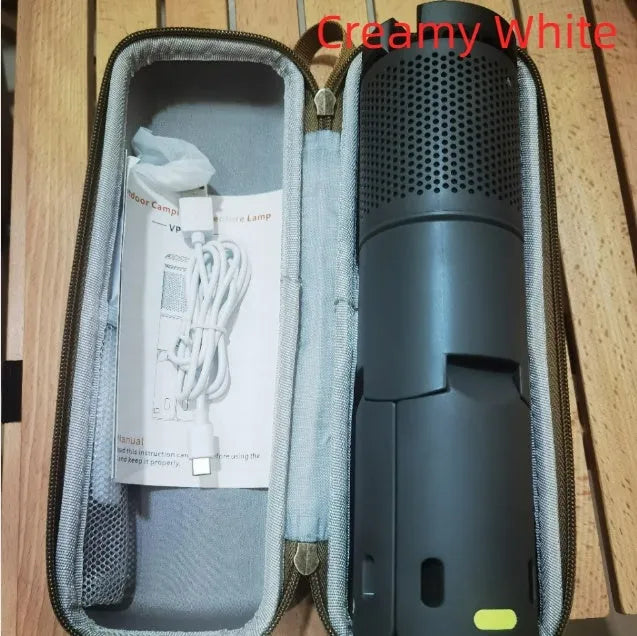 Portable LED camping light in off white or dark grey colour with button switch