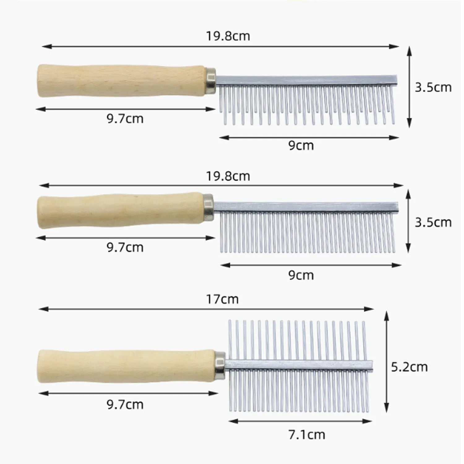 Wooden handle pet grooming comb for dogs and cats on a white background.