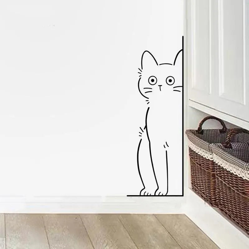 Plane wall sticker with shy kitty pattern in black on white background, 28cm size for home living room decoration