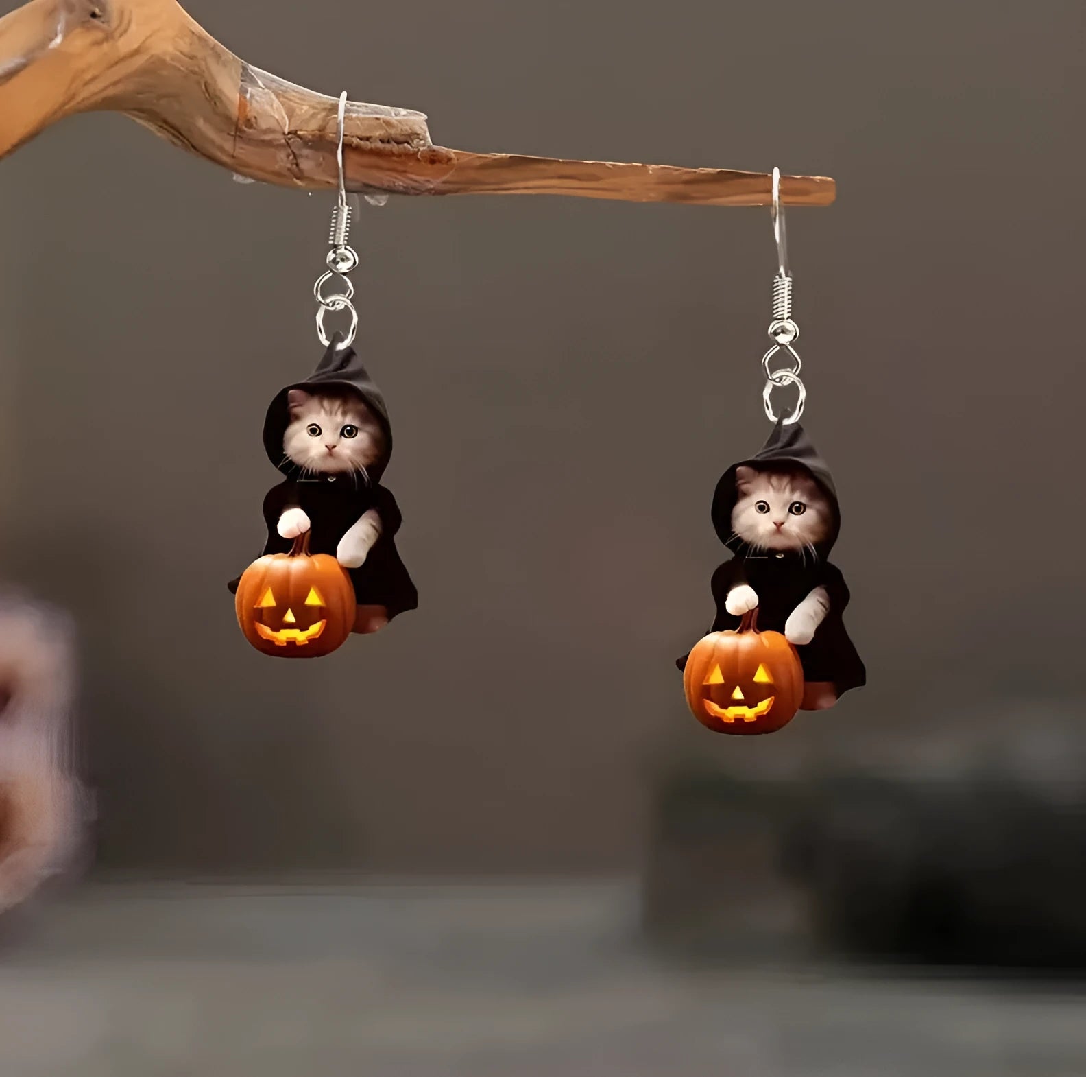Handmade acrylic cat pumpkin earrings flat Christmas style for women