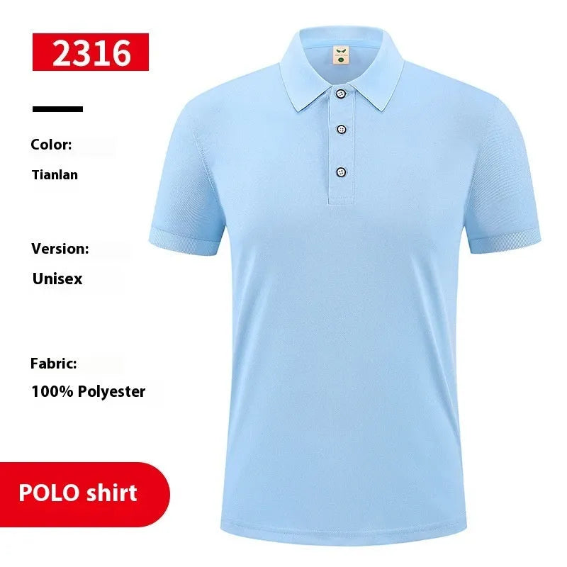 Short sleeve ice silk polo shirt in light blue with a small logo on the chest.