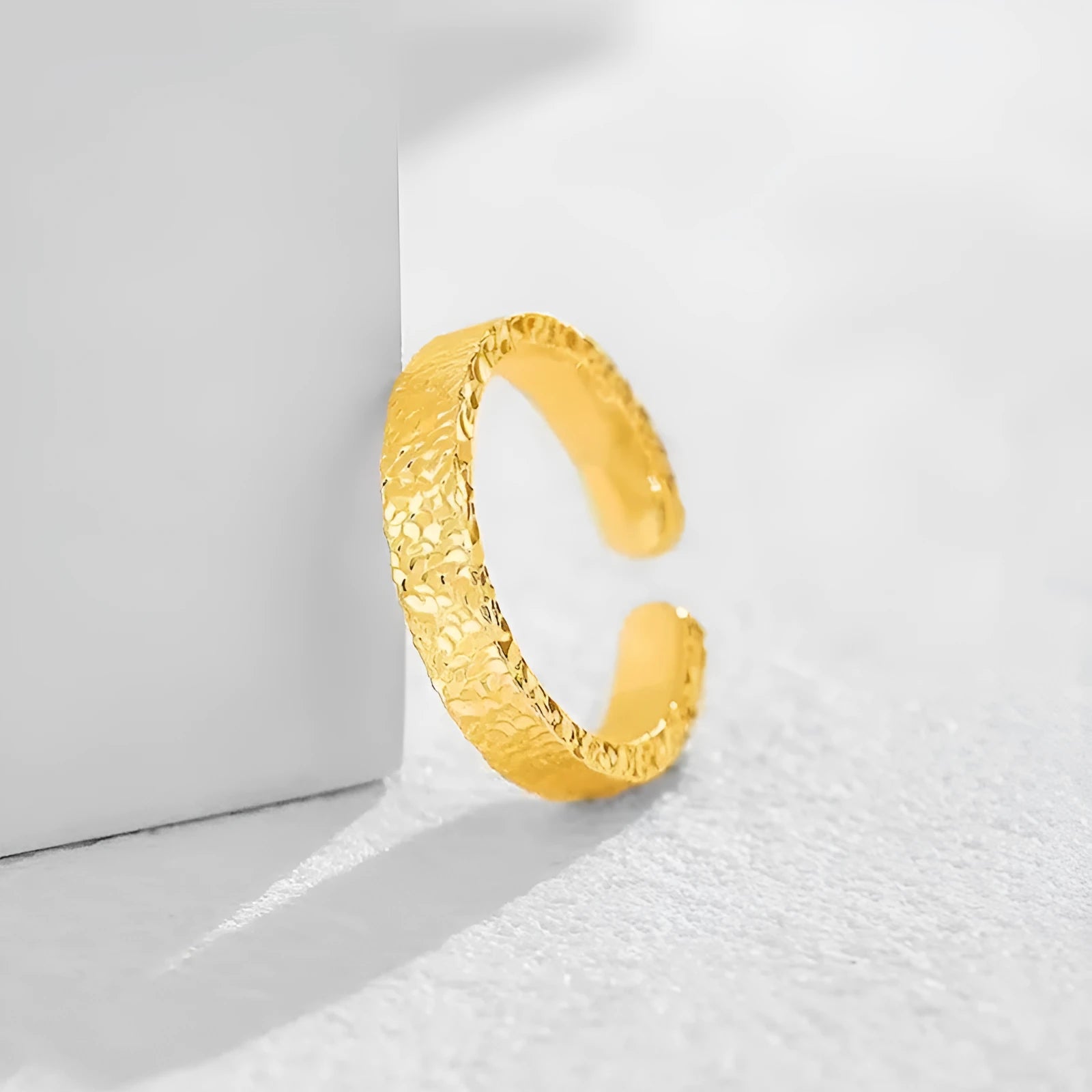 Vietnam placer gold open ring for women, adjustable, yellow gold finish, geometric starry sky pattern, on forefinger