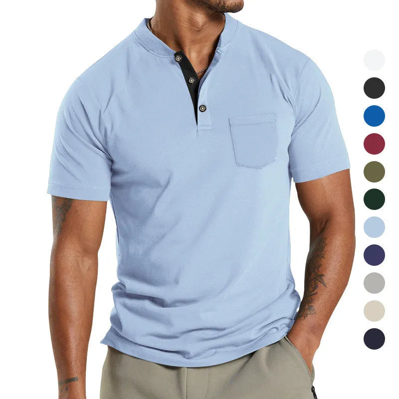 Plus size men's short sleeve button shirt in solid colour with chest pocket