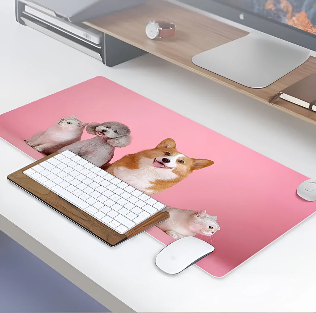 Intelligent electric heated desk mat with touch controls showing three colour indicator lights and anti-skid bottom