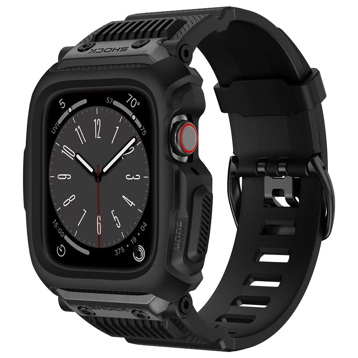 Camouflage TPU protective watch case with integrated strap for Apple Watch 42mm 44mm 45mm in black gray and green