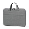 PU leather laptop case in light gray, one shoulder, with zipper closure and soft handle, 13 to 15 inch size options