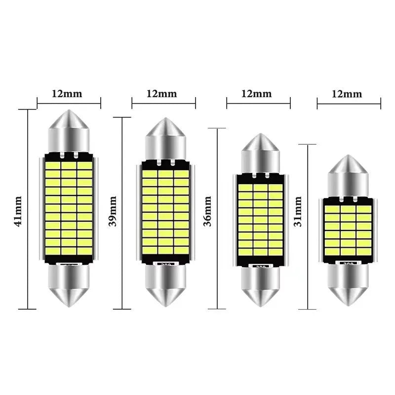 Aluminium double tip LED car roof light showing four size options for interior cabin illumination