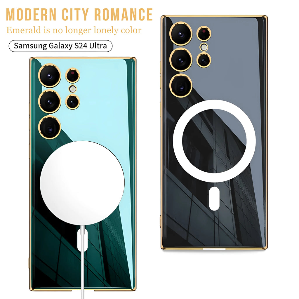 Samsung S24 TPU magnetic phone case with wireless charging ring, anti-drop, thin plating