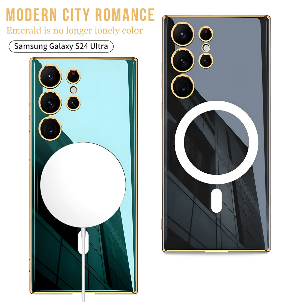 Samsung S24 TPU magnetic phone case with wireless charging ring, anti-drop, thin plating